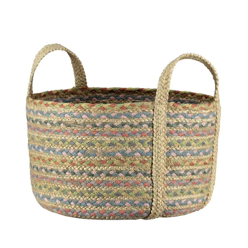 Braided Rug Medium Jute Basket - Fairisle Pastel